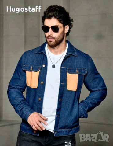 Ново мъжко карго дънково яке риза Street Style деним памук L, снимка 6 - Якета - 54230840