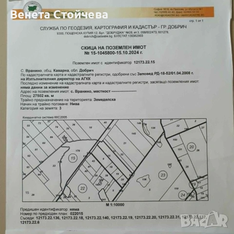 Собственик продава две ниви в землището на с.Вранино, общ.Каварна