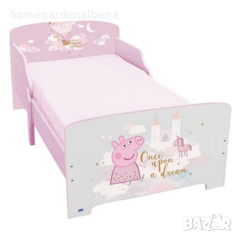 Детско легло Peppa Pig 140x70 см с ламелна основа, MDF, розово, замък и еднорог, от 36 месеца, снимка 6 - Мебели за детската стая - 54687716