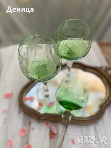 И последно за днес е зелено трио💚 Невероятно красив цвят, лозова декорация, снимка 7 - Чаши - 55670706