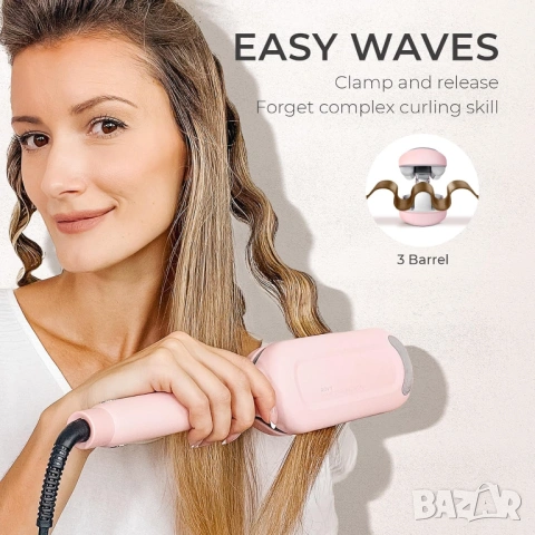 Маша за вълни TYMO ROVY Beach Waves 3 Barrel налична в Pink и Elegant Gold [НОВА], снимка 6 - Преси за коса - 54682080
