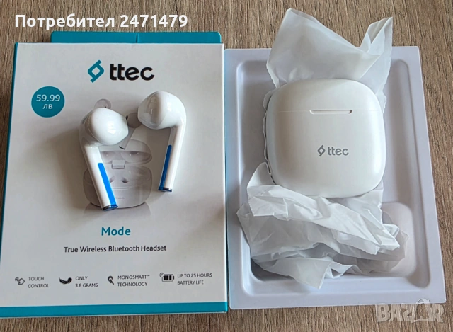 Чисто нови безжични слушалки ttec Mode TWS (БЕЛИ), снимка 2 - Bluetooth слушалки - 54894496