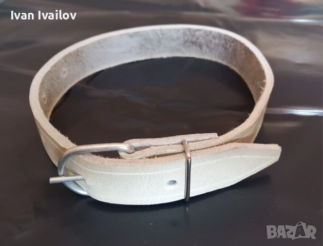 Нашийник от естествена кожа (Хром) – бял / ширина 3 см