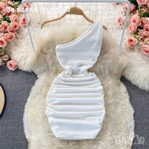 Дамска Къса Памучна Еластична Рокля - Различни Цветове Код Верона12, снимка 4 - Рокли - 54002799