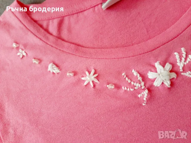 Блуза с нежна ръчна бродерия, къдри и мъниста, снимка 5 - Тениски - 55326625