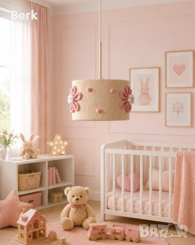 Детски полилей- текстилен с цветя, снимка 2 - Лампи за таван - 55016261