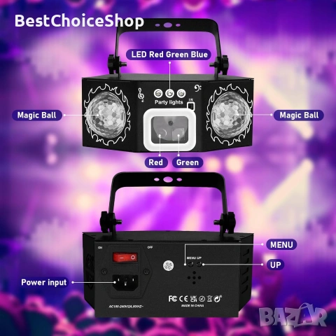 LED диско светлина с двойни топки, звуково активиране, за DJ, KTV, клуб, парти, снимка 7 - Прожектори - 55038190