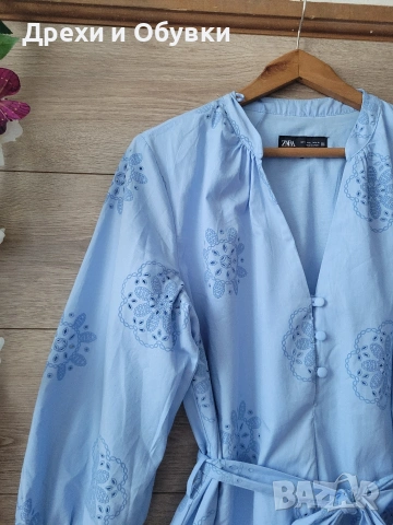 Нова лятна разкроена синя рокля Zara , снимка 6 - Рокли - 55135923
