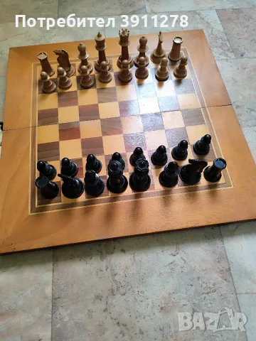 Ретро дървен шах и табла 2 в 1