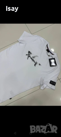 Мъжка тениска Паул Шарк в бяло и тъмно син цвят , снимка 2 - Тениски - 53979270