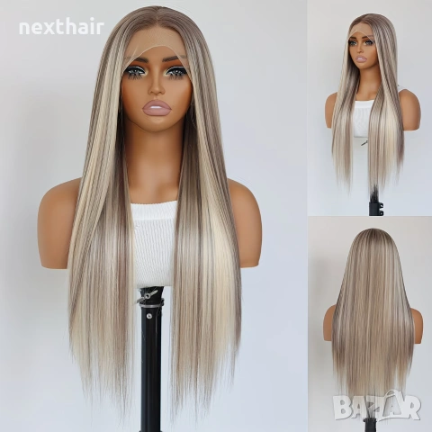 Лейс фронт перука 80 см русо-кафяв микс - синтетична 13х4 Lace Front, снимка 5 - Аксесоари за коса - 55049717
