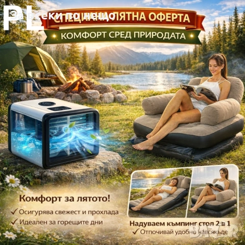 Летен комплект 2в1: Преносим охладител + Надуваем къмпинг диван/легло Код P2326