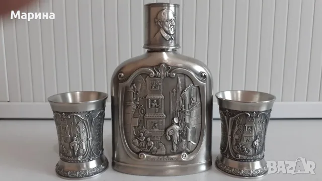 Джобна манерка и 2 чаши за ракия от калай   Antik*Vintage #149