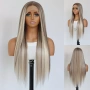 Лейс фронт перука 80 см русо-кафяв микс - синтетична 13х4 Lace Front, снимка 5