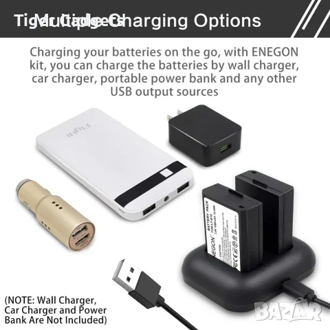 Комплект 2 батерии ENEGON LP-E10 1680mAh + двойно USB зарядно за Canon EOS и Rebel, снимка 3 - Батерии, зарядни - 55653456