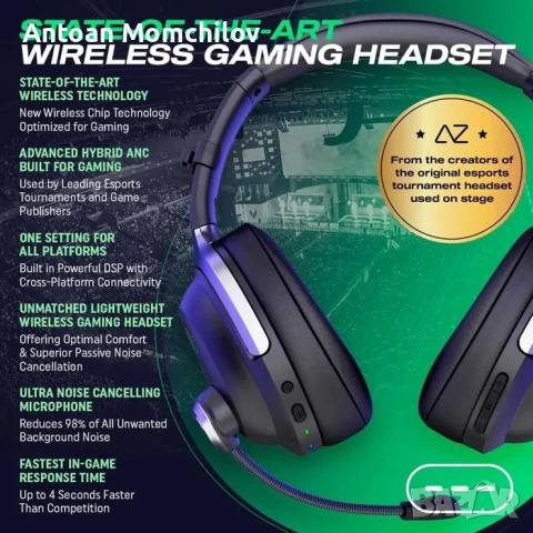Гейминг слушалки ACEZONE A-Spire Wireless ANC, снимка 4 - Слушалки за компютър - 54805336