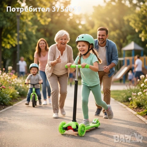 Детска сгъваема тротинетка 21st Scooter със светещи силиконови колела, Зелена, снимка 3 - Скутери и тротинетки - 55161846