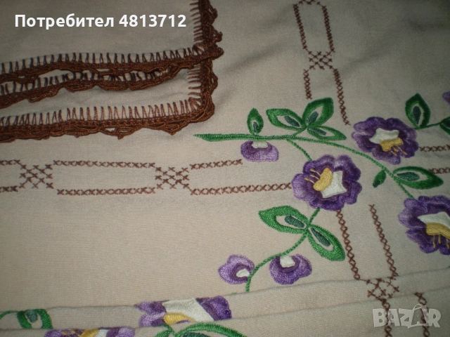 Винтидж ръчно бродирана покривка за маса флорални мотиви, снимка 12 - Антикварни и старинни предмети - 54686252