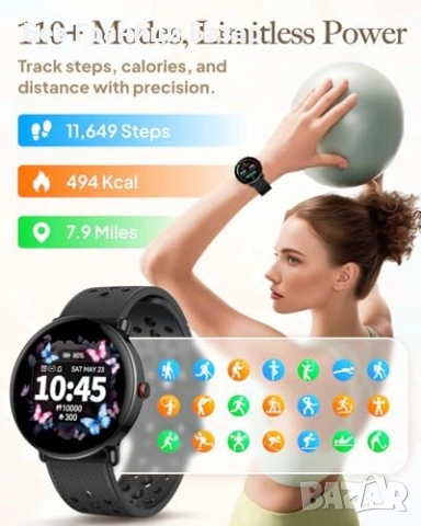 Нов Смарт часовник TitanSync S62 водоустойчив OLED дисплей кръгъл черен за мъже и жени, снимка 3 - Смарт гривни - 54100801