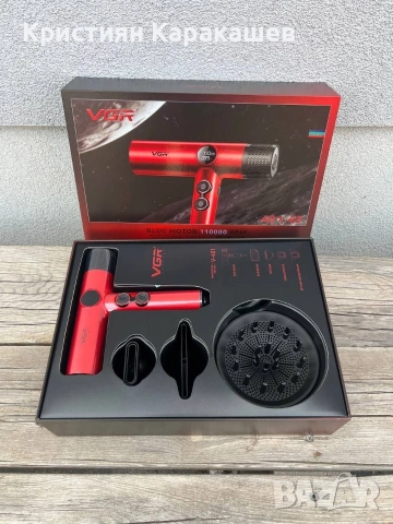 Професионален сешоар VGR V-401 с LED дисплей – Червен, снимка 3 - Сешоари - 54276359