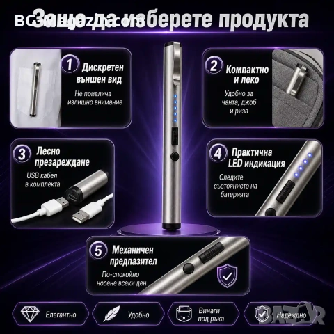 Малък джобен електрошок под формата на химикал за самозащита самоотбрана от нападение на жени дамски, снимка 5 - Оборудване и аксесоари за оръжия - 51014838