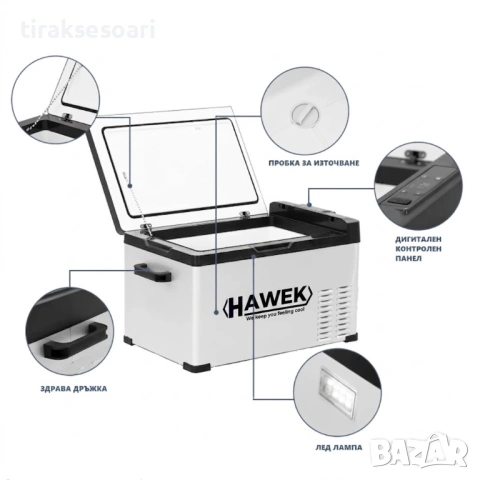 Портативен компресорен хладилник HAWEK C30 30L – 12V/24V/220V с охлаждане и замразяване, снимка 5 - Аксесоари и консумативи - 54642625