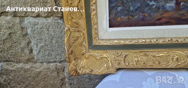 🌲 ВПЕЧАТЛЯВАЩ СКАНДИНАВСКИ ПЕЙЗАЖ – МАСЛЕНА ЖИВОПИС В БОГАТА ДЕКОРАТИВНА РАМКА 🇸🇪🎨, снимка 15 - Антикварни и старинни предмети - 55304511