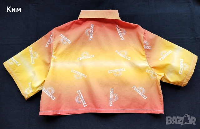 Къса кропната риза със слънца Fiorucci, снимка 4 - Ризи - 55081096