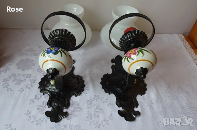 Два вентидж стенни лампи (аплици) от ковано желязо, снимка 5 - Лампи за стена - 53970251