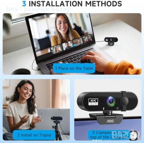 Нова Уеб камера AOC 4K с микрофон шумопотискане и Privacy Cover за PC лаптоп компютър, снимка 8 - Друга електроника - 54132169