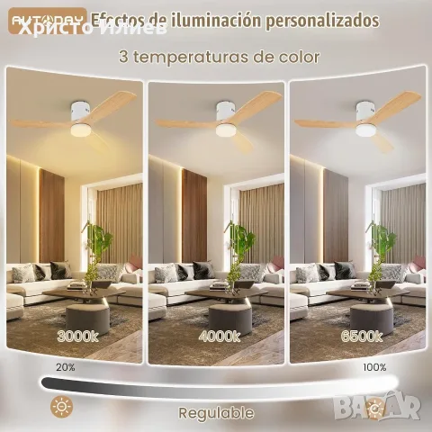 LED Таванен вентилатор с лампа 24W и дистанционно 132cm, снимка 2 - Лампи за таван - 55441780