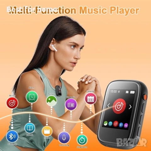 Преносим детски MP3 плейър с щипка на гърба, малък музикален плейър с Bluetooth 5.3, сензорен екран, снимка 6 - MP3 и MP4 плеъри - 54995387