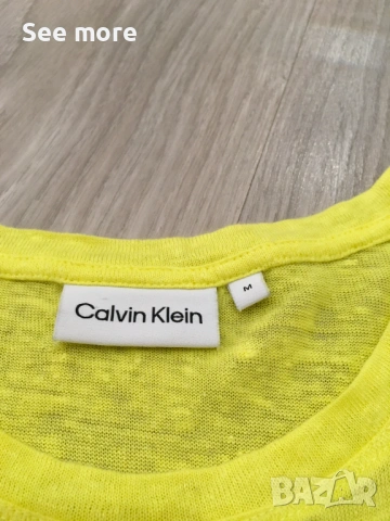 Calvin Klein 100% лен тениска в жълт цвят, снимка 5 - Тениски - 54183607