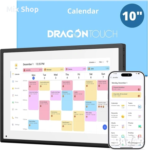 Дигитален календар Dragon Touch, 10,1-инчов семеен планер за 2026 г
