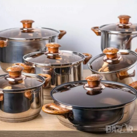Комплект съдове за готвене от 12 части – Неръждаема стомана, равномерно нагряване и лесна поддръжка, снимка 4 - Съдове за готвене - 54179077