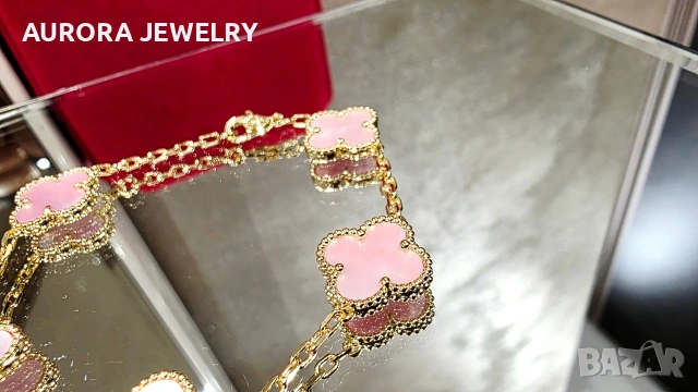 Van Cleef & Arpels VCA 5 Motifs Gold Pink Opal Vintage Alhambra Дамска Гривна, снимка 2 - Гривни - 54639277