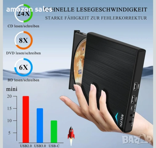 NOLYTH Blu-ray/DVD/CD външно устройство за лаптоп Mac PC Windows MacBook четене/запис Plug and play, снимка 5 - Лаптоп аксесоари - 54166157