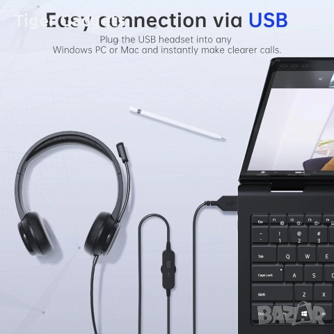 USB Слушалки с микрофон CM7006 – Noise Cancelling, за PC, Zoom, Teams, Skype и Call Center, снимка 3 - Слушалки и портативни колонки - 54957968