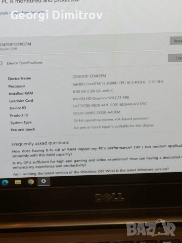 Dell Latitude 7280 I5-6300U/8RAM/256SSD/Intel HD Graphics/Full HD, снимка 4 - Лаптопи за работа - 54982106
