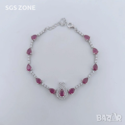 Сребрена гривна с Рубини, 925, от Таиланд , снимка 5 - Гривни - 54299116