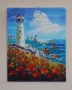 "Морски фар" Картина 50х40см, Маслена живопис с шпакла, снимка 2