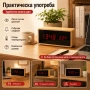 Декоративен LED настолен часовник дървен с термометър светещ в тъмното на ток електронен дигитален, снимка 6