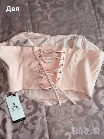 Розов топ с перли, снимка 3 - Корсети, бюстиета, топове - 54168652