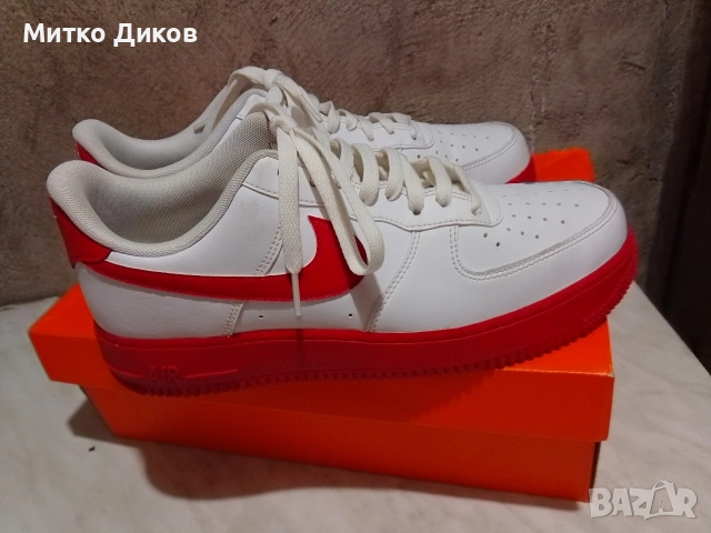 NIKE AIR FORCE 1 LOW '07 WHITE RED MIDSOLE нови естествена кожа #43 Uk 8.5 US-9.5 стелка 275 мм, снимка 10 - Маратонки - 54346436