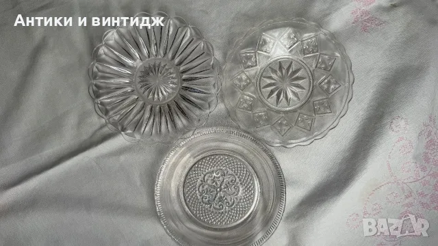 Ретро лот стъклени чинийки / розетки – 8 бр. (Винтидж и антик пресовано стъкло), снимка 9 - Антикварни и старинни предмети - 55682476