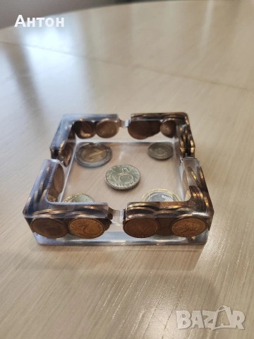 Пепелник с български монети от епоксидна смола, снимка 5 - Други - 54363413