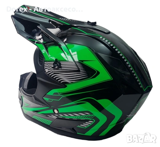 Крос каска за мотор, мотокрос и АТВ - черно-зелена M/L, снимка 3 - Аксесоари и консумативи - 54145170