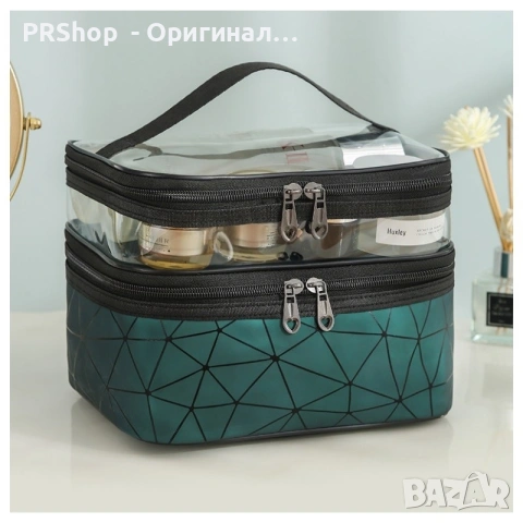 Органайзер за козметика Holographic, 2 отделения, Зелен, снимка 2 - Други - 54966157