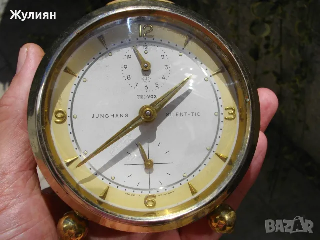 КОЛЕКЦИОНЕРСКИ БУДИЛНИК JUNGHANS SILENT-TIC TRI-VOX , снимка 7 - Антикварни и старинни предмети - 55680481