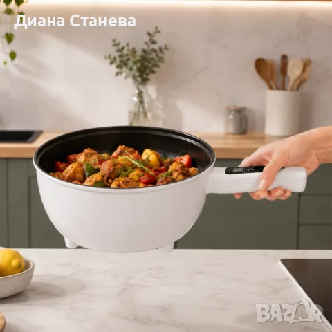 Многофункционален електрически тиган 4L с незалепващо покритие и стъклен капак – За пържене, готвене, снимка 3 - Съдове за готвене - 55547799